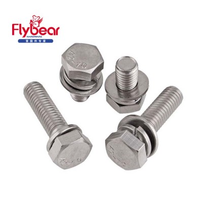 Wholesale in stock good quality GB9074.17 hexagon bolt with plain/ spring washer stainless steel fasteners High tension hardware